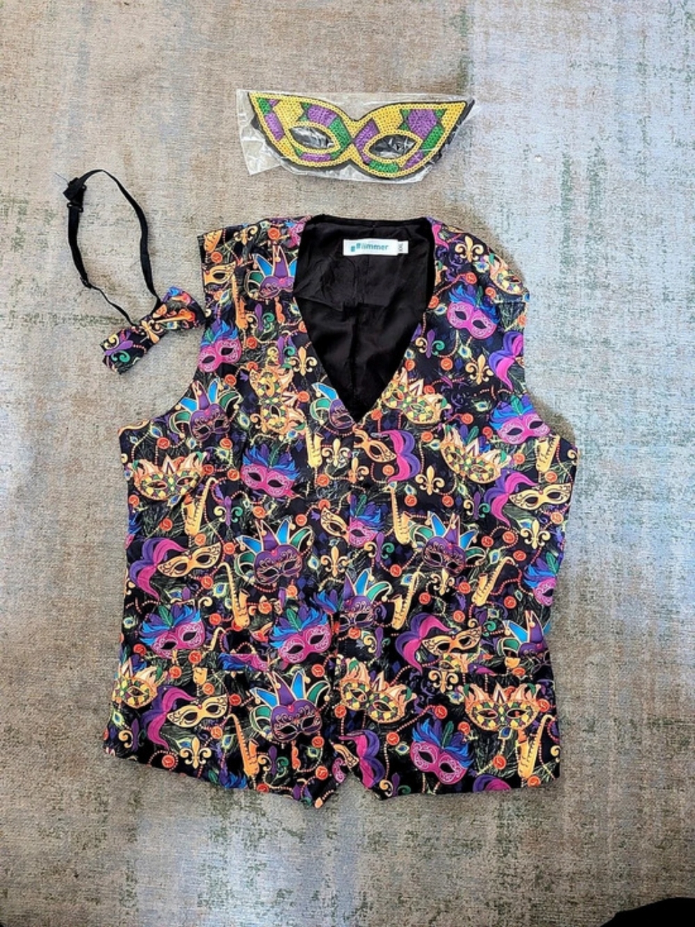 New Mardi Gras Masquerade Vest with Matching Bow Tie And mask For Girls